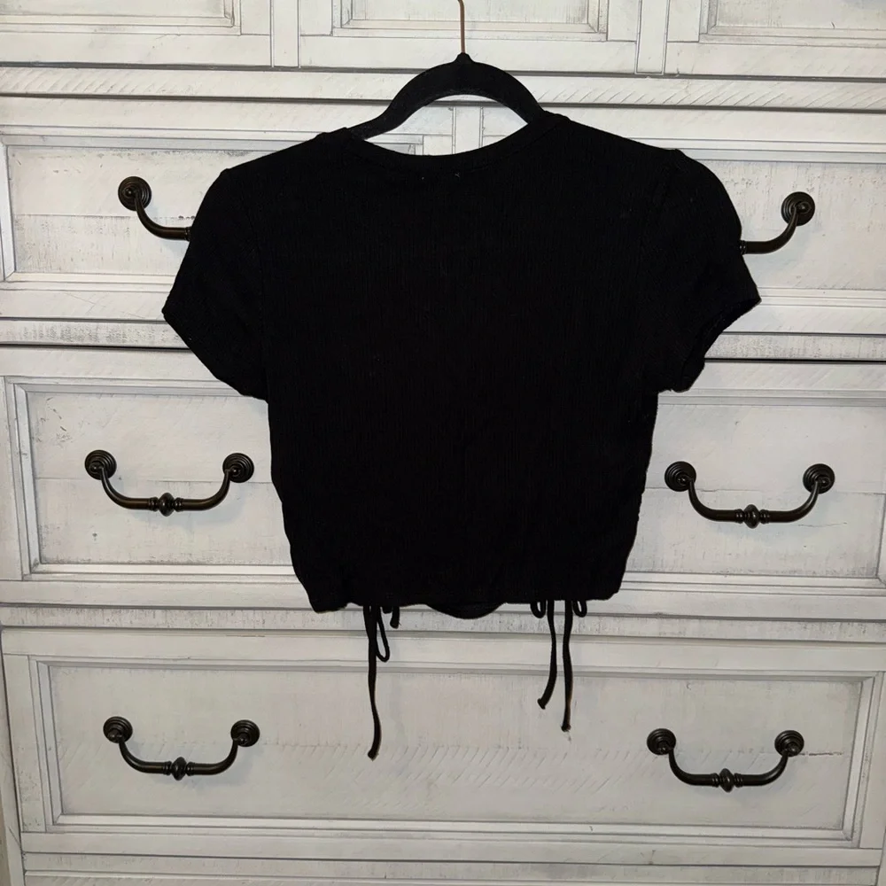 Garage Black Ribbed Drawstring Crop Top - Picture 3 of 4